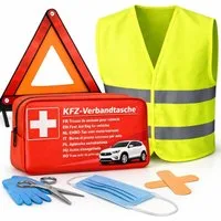 POWR Car Erste-Hilfe-Set 3 in 1 Set Erste Hilfe - KFZ-Verbandskasten, Warnweste, Warndreieck, (Set, 1 St), DIN 13157:2021