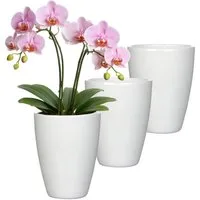 Annastore Übertopf 3 x Orchideentopf aus Keramik - Orchideenübertopf - Blumenübertopf, H 17 cm - Ø 13,5 cm