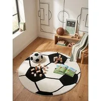 KADIMA DESIGN Kinderteppich CANAZEI Kinderteppich Schwarz-Weiß 80x80 Fußball Polypropylen, Rund, Höhe: 14 mm, Saugroboter-geeignet, Strapazierfähig, Fußbodenheizung geeignet