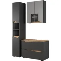 Vicco Badmöbel-Set Marelle, Anthrazit/Artisan, 3 Teile mit Hochschrank, (3-St., 3er Set)