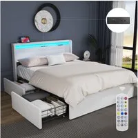 oyajia Polsterbett LED-Beleuchtung Doppelbett mit Ladefunktion und 4 Schubladen (Jugendbett Bettgestll), mit Type-C + USB, Ohne Matratze