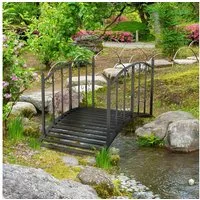 Outsunny Zierbrücke Gartenbrücke Stahl 1,19 m Teichbrücke mit Geländer, (Dekobrücke, 1 St., Teichbrücke), bis 120 kg für Balkon, Terrasse Schwarz