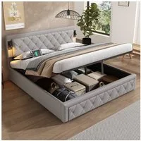 Flieks Polsterbett, Hydraulisches Doppelbett 180x200cm mit Downlight & USB-Schnittstelle