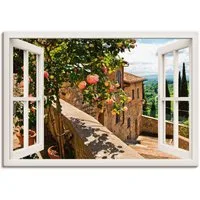 Artland Wandbild Fensterblick Rosen auf Balkon Toskana, Garten (1 St), als Alubild, Leinwandbild, Poster in verschied. Größen