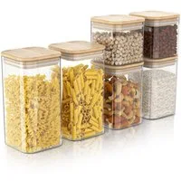 Arendo Aufbewahrungsbecher Glasbehälter 2x 2L, 2x 1,5L & 2x 1L Borosilikat Bambusdeckel luftdicht, Borosilikatglas, Bambus, Silikon, (Vorratsbehälter-Set, 6-tlg., 6er Set), Hitzebeständig, umweltfreundlich, langlebig, mikrowellengeeignet