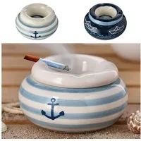 CEPEWA Aschenbecher Sturmaschenbecher Maritim 2er Set Ø11cm Dolomit blau weiß Aschenbecher
