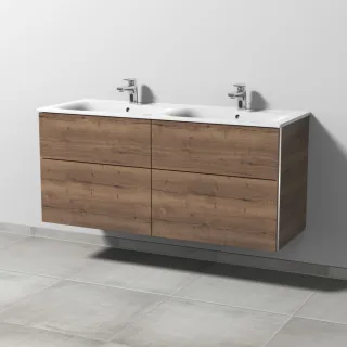 Sanipa 3way Waschtischunterbau zu Geberit Renova Plan Slim Waschtisch mit 4 Auszügen, Eiche-Tabak BR68950