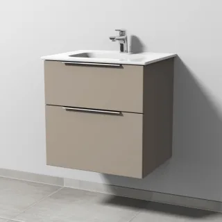 Sanipa 3way Keramik-Set Design Keramik-Waschtisch und Unterbau mit 2 Auszügen, Sandgrau-Matt UF47967