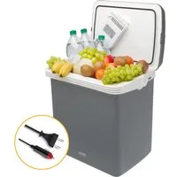 TZS FIRST AUSTRIA Elektrische Kühlbox 32L, Mini-Kühlschrank, 12V /230V Anschluss, 12-V-Stecker fürs Auto, für Camping, Festivals, Reisen, mit Kühl- und Warmhaltefunktion