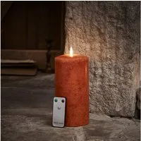 Lights4fun LED-Kerze TruGlow® LED Kerze Echtwachs orange breit 20cm mit Fernbedienung