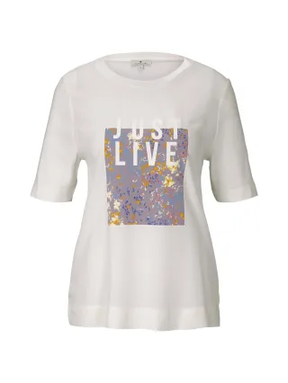 Tom Tailor - Loose Fit T-Shirt mit Stoffmix whisper white - Gr. - M