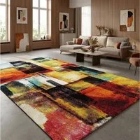 TaCa Home Teppich Kurzflor-Frisee-Teppich, rechteckig, Höhe: 16 mm, Wohnzimmer Esszimmer Schlafzimmer Gang Flur, bunt - 80 x 150 cm
