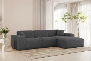 Ecksofa Designersofa CELES PREMIUM in Stoff Sven Dunkelgrau Ottomane Rechts