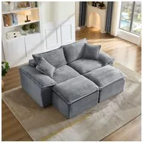 Sinaopus Schlafsofa Modulares Schlafsofa, 2-Sitzer Wohnzimmer Sofa mit Kissen, Bodensofa Cord Couch mit Hocker, Armlehne und Memory-Schaum