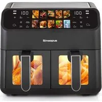 Sinaopus Heißluftfritteuse 9L XXL, Dual Airfryer 2000W mit LED-Display, Sichtfenster & 10 Programmen, 2000 W, Doppelkammer-Airfryer mit LED-Display, Sichtfenster, Timer
