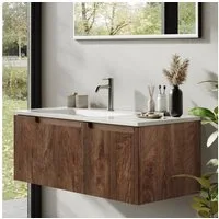 BRIDGE BENO Badmöbel-Set Badezimmer-Hochschrank mit verstellbaren Einlegeböden, Soft-Close & Geriffelter Front, Links/rechts montierbar