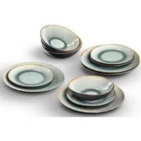 OTTO home Tafelservice Leelani (12-tlg), 4 Personen, Steinzeug, Teller Set, Geschirr-Set in trendiger Naturoptik