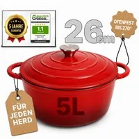 Ottia Schmortopf Gusseisen Topf lc, 26cm groß, 5L, Bräter, Brotbacktopf mit E-Book., Gusseisen, 3-fach Emaille, Händler aus Hamburg