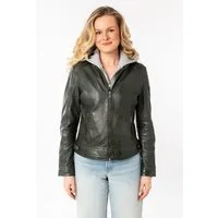 Mauritius Lederjacke MWAleni mit Jerseykapuze und Stehkragen