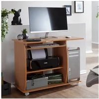FINEBUY Schreibtisch FB37499 Laptoptisch Computertisch Buche Rollen Tastaturauszug (Buche 90x71x50 cm mit Tastaturauszug Modern), PC-Tisch mit Stauraum, Bürotisch Home Office