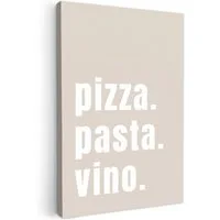 OneMillionCanvasses® Leinwandbild Zitat - Pizza, Pasta, Vino - Beige - Weiß, Fotodruck (1 St), Wandbilder für Esszimmer, Wanddeko Bilder Küche, 20x30 cm