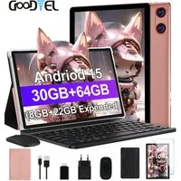 GOODTEL Tablet Android 15, WiFi, 30GB RAM 64GB Speicher erweitern bis zu 1TB Tablet (10,1", Android 15, 64GB Speicher/erweiterbar auf 512TB,6000mAh,Gemini AI,WiFi,Widevine L1)