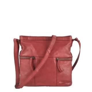 Umhängetasche Damen viele Fächer Leder rot 26x25x9cm | Bear Design Chessie. Kompakter Organizer für Damen mit Sinn für funktionale Ordnung und Stil.