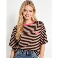 MIRROSI Sweatshirt Damen Kurzarm T Shirt Oversize Neonfarben Streifenmuster Ringelshirt, One Size Passform (ca. Gr. 34–40), Made in Italy
