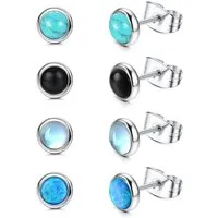 LuxusKollektion Ohrstecker-Set Opal Türkis Mondstein Ohrstecker Set 4 Paare Chirurgenstahl 4MM/6MM