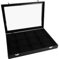 Sinoba Schmuckkasten Schmucklade Schmuckkästchen Schmuckbox für Ringe Ketten Ohrringe, Holz-Korpus, Velours-Bezug, mit Echtglas-Deckel