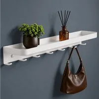 doporro Duschablage Duschregal Wandregal 50cm mit 7 Haken aus Carbonstahl Reglo-20, Pulverbeschichtete Oberfläche, zwei Farbe erhältlich
