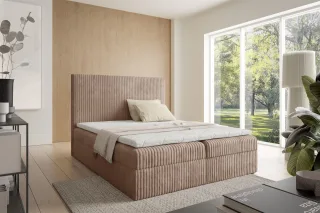 Boxspringbett Schlafzimmerbett ARNAU 180x200cm Stoff Tilia Beigebraun