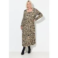Ulla Popken Maxikleid Maxikleid Paisley A-Linie Carré-Ausschnitt Langarm