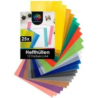 OfficeTree Schulheft 25x Hefthüllen A4 Bunt - 12 Farben, DIN A4, Bunte Heftumschläge