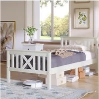 Merax Massivholzbett aus Kiefer, Einzelbett 90x200cm, Jugendbett mit Lattenrost, Kinderbett, Bettgestell