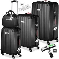 tectake Trolley Hartschalenkoffer-Set 4-teilig mit Kofferwaage und TSA-Zahlenschloss, 4 Rollen, mit Teleskopgriff, 360° drehbare, abnehmbare Rollen, abteilbar