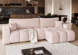 Ecksofa Schlafsofa Sofa ANABEL MAX in Stoff Centaur Creme Ottomane Rechts