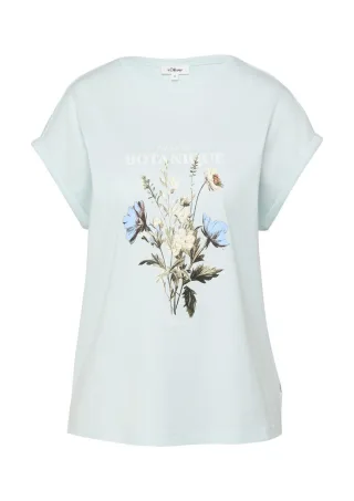 s.Oliver Red Label - T-Shirt mit floralem Frontprint und Rundhalsausschnitt blau - Gr. - 42