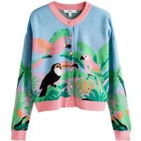 Next Strickjacke Strickjacke mit tropischem Vogelmuster (1-tlg)