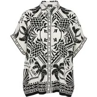 VIA APPIA Blusentop Bluse Hemdkragen ohne Arm Druck