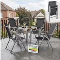 Juskys Garten-Essgruppe Milano, (5-tlg), 4 Gartenstühlen plus Tisch - Stühle klappbar und verstellbar
