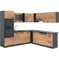 Vicco Winkelküche R-Line, Goldkraft Eiche/Anthrazit, 247 x 237 cm ohne Arbeitsplatte