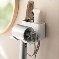 AFKSMILE Haartrocknerhalter Föhnhalter Ohne Bohren, Föhn Halterung mit Kabelhalter & Aufbewahrung, (Haartrockner Halterung zum Kleben Wandmontage für Bad Barbershop Hotel)