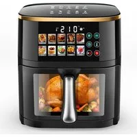 oyajia Heißluftfritteuse XXL Airfryer 10L mit LED-Farbdisplay & Sichtfenster, 10 Programme, LED-Touchscreen in Farbe, einfacher Reinigung, 2000 W, Heißluftfrittieren, Backen, Grillen, Aufwärmen, Hydrieren, Auftauen