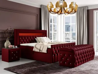 Boxspringbett Schlafzimmerbett SEVRA Nr.4 180x200cm in Elisa Velvet Bordeauxrot