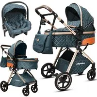 Rich Baby Kombi-Kinderwagen Kombi-Kinderwagen 3-in-1 Set Mit Sportwagen Babywanne & Babyschale, (Verstellbarer Griff + PU-Reifen + Umkehrbarem Liegekorb), Stylischer Buggy Leicht & Kompakt Klappbar Für Stadt & Reise