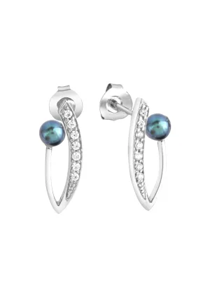 Zeeme Pearls Ohrringe Silber 925 rhodiniert mit grauer Perle und Zirkonia