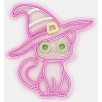 TSE LED Nachtlicht Katze mit Hexenhut Neon Licht 30x30 cm Halloween Wanddeko LED