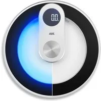 ADE Personenwaage Stylische runde Badezimmerwaage, Körperwaage mit blauer LED-Bodenbeleuchtung, Tragkraft bis 180kg