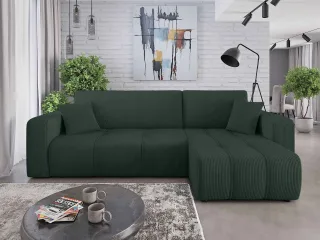 Ecksofa mit Schlaffunktion Sofa DAGNY in Stoff Poso Grün Ottomane Rechts
